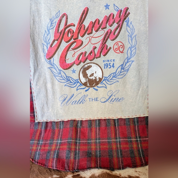 Johnny Cash I Walk The Line Upcycled Handcrafted Flannel Shirt - Picture 7 of 15